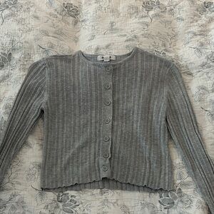 Garage Grey Ribbed Button-Up Crop Sweater